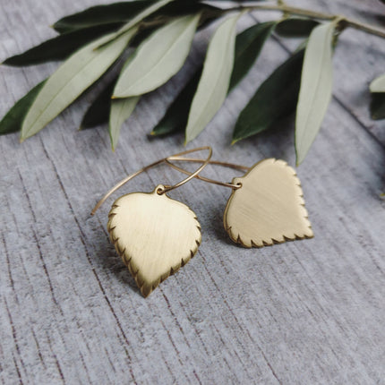 Large Brass Birch leaf Earrings