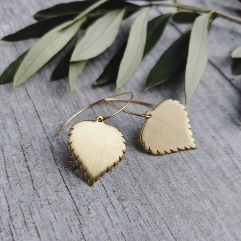 Large Brass Birch leaf Earrings