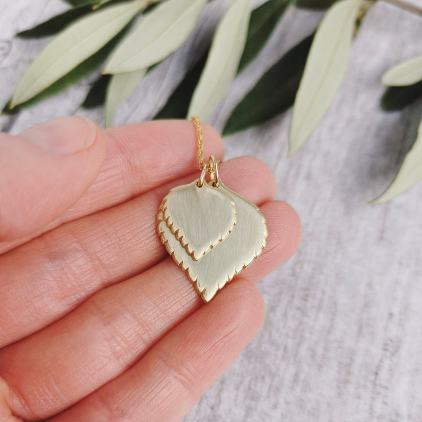 Double Brass Birch leaf Necklace