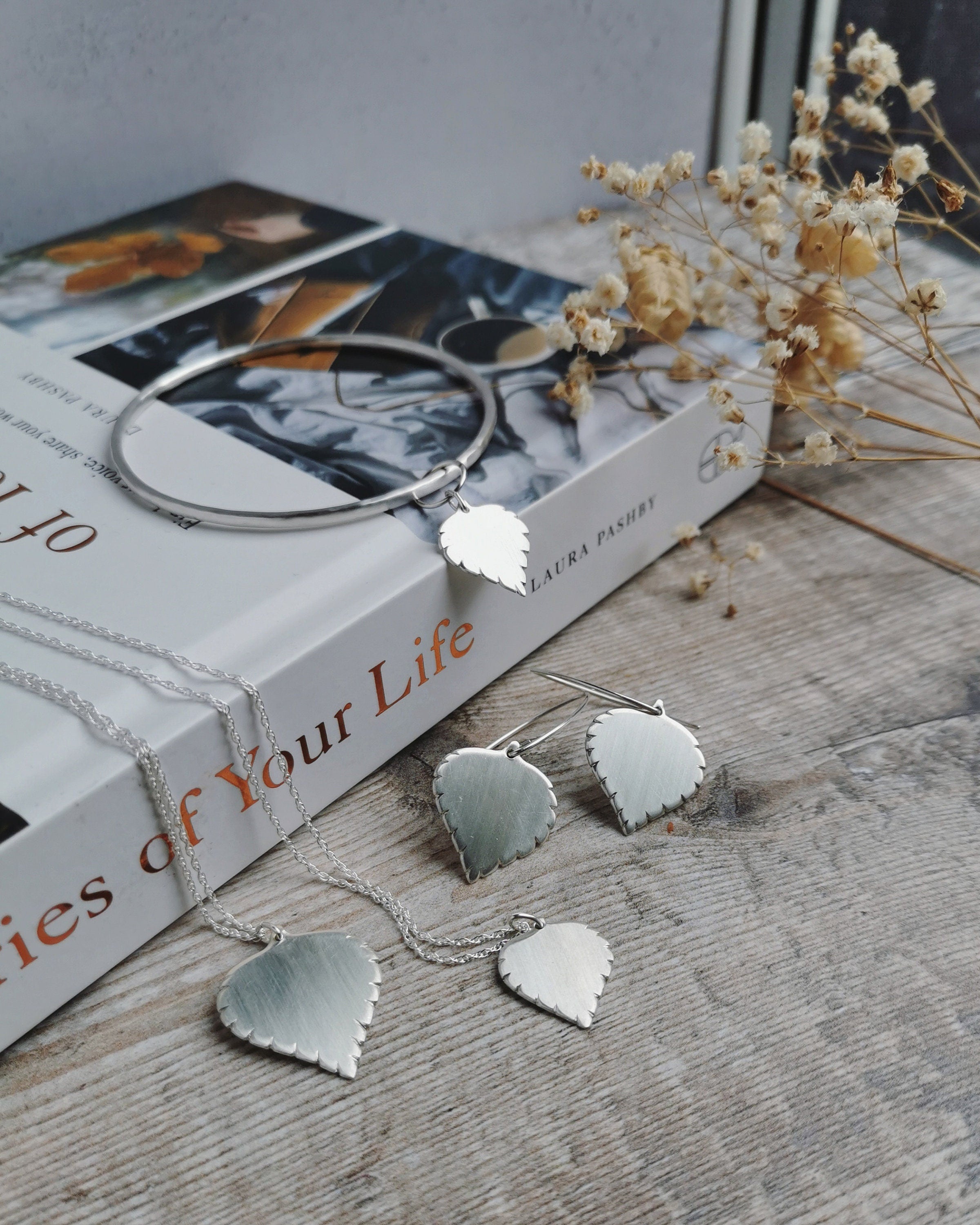 Silver Birch leaf Earrings