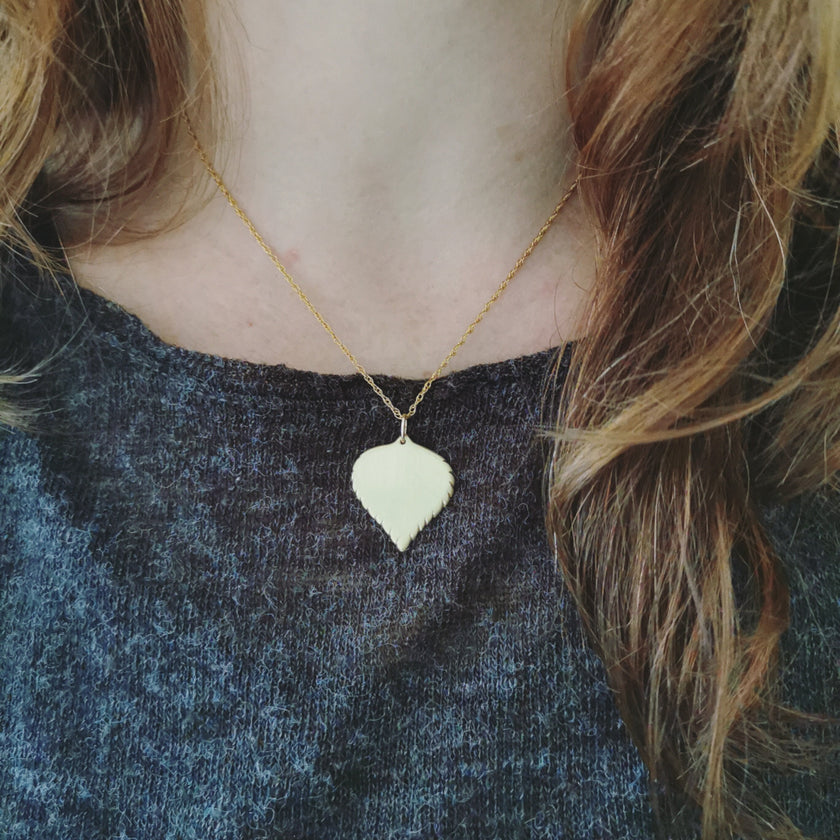 Large Brass Birch leaf Necklace