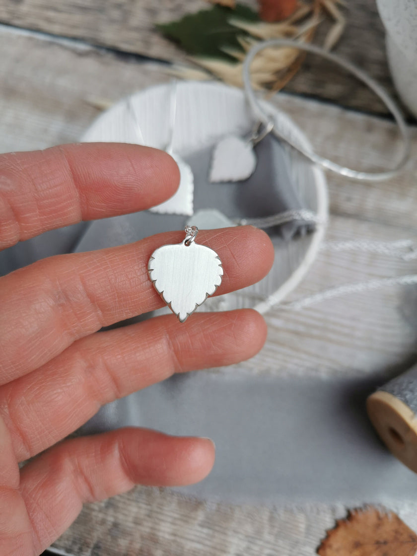 Small Silver Birch leaf Necklace