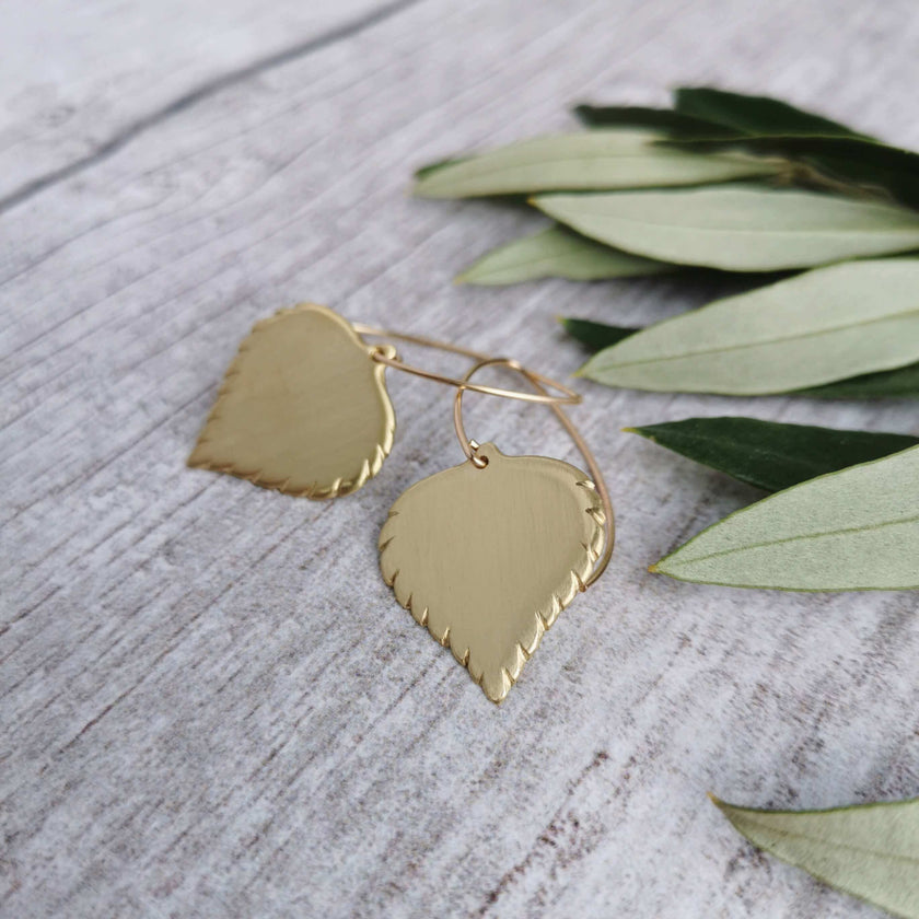 Large Brass Birch leaf Earrings