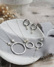 Mini Orbit Studs - hammered Silver circles with small freshwater pearls