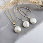 Small coin Pearl earrings & necklace set - in Silver or 14k Gold-filled
