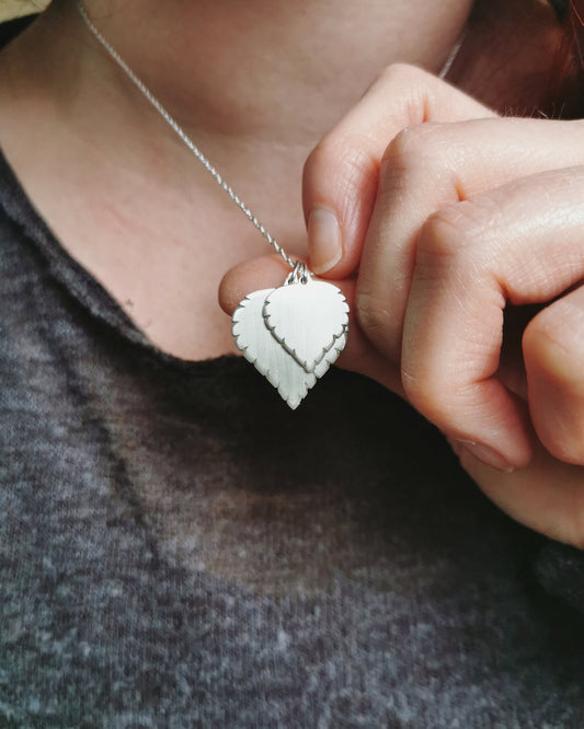 Silver Birch Leaf Double Necklace