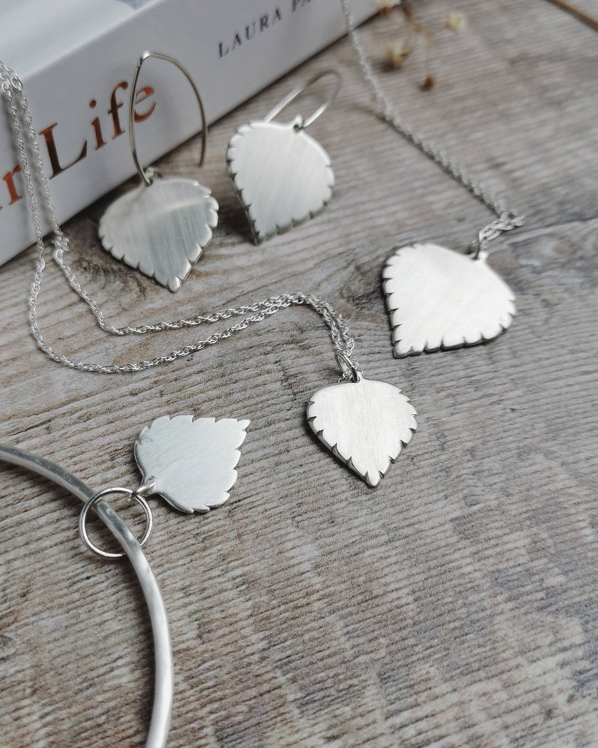 Small Silver Birch leaf Necklace