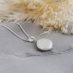 Small Coin Pearl earrings & necklace set in Silver