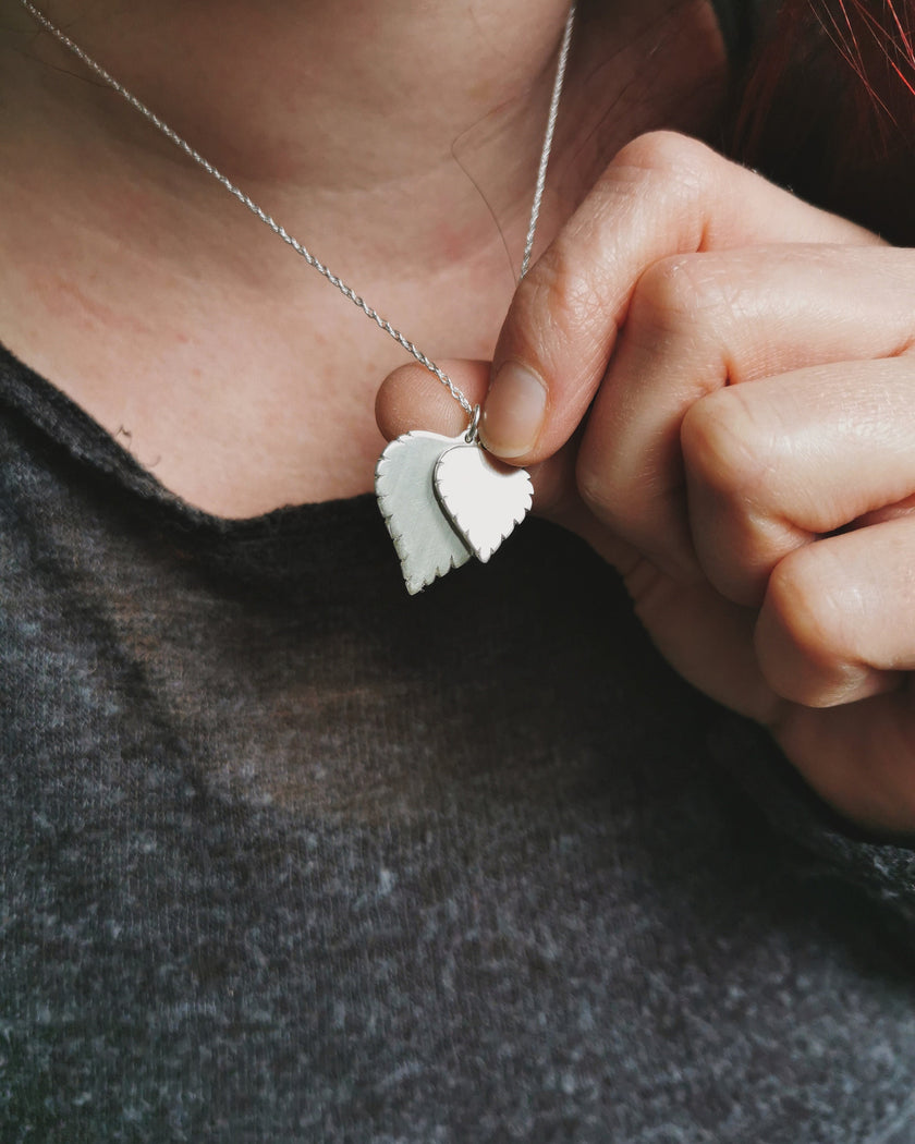 Silver Birch Leaf Double Necklace