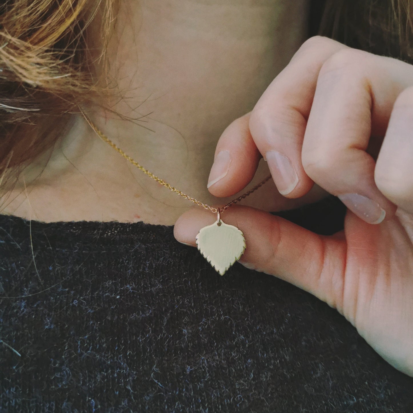 Small Brass Birch leaf Necklace