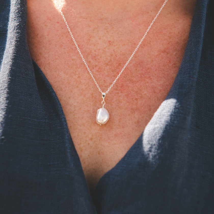 Ivory Baroque Pearl pendant - Silver or 14k Gold-filled