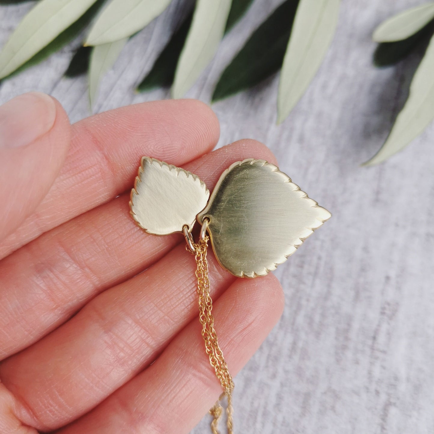 Small Brass Birch leaf Necklace