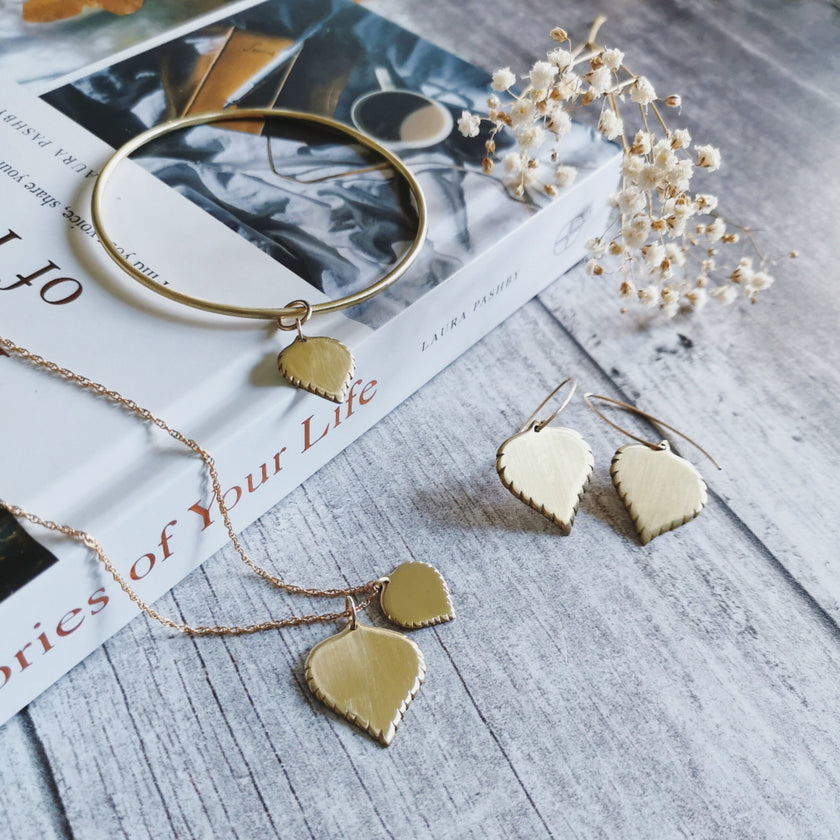 Small Brass Birch leaf Necklace