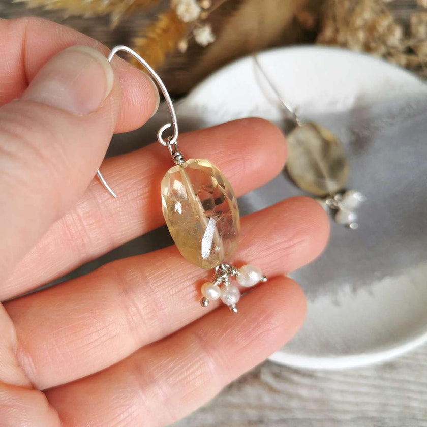 Citrine and Pearl Silver earrings