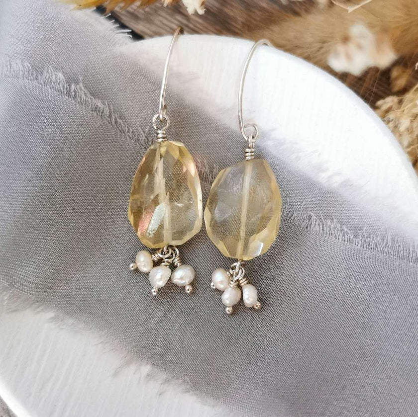 Citrine and Pearl Silver earrings