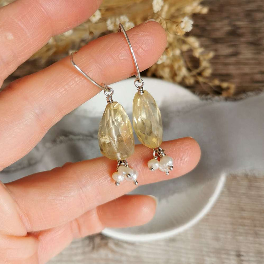 Citrine and Pearl Silver earrings