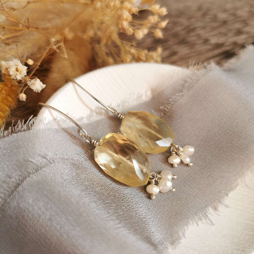 Citrine and Pearl Silver earrings