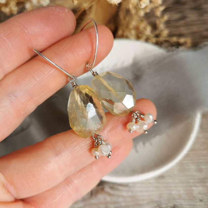 Citrine and Pearl Silver earrings