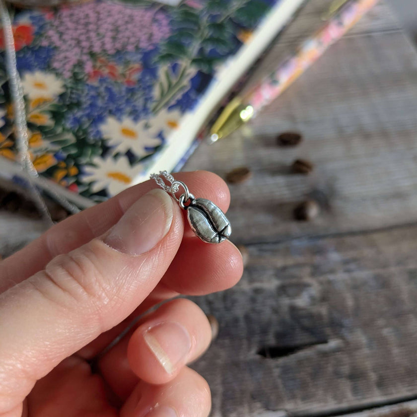 Silver Coffee Bean necklace - on 16