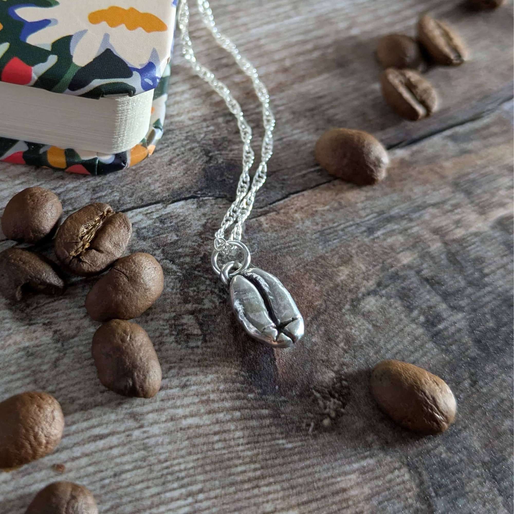 Silver Coffee Bean necklace - on 16" Silver Chain