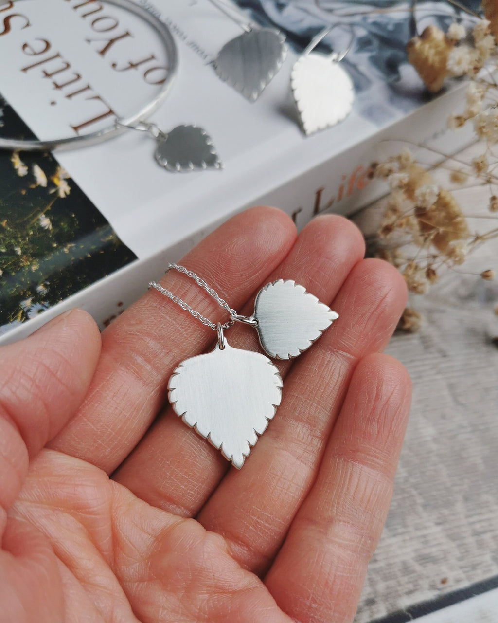 Silver Birch Leaf Double Necklace