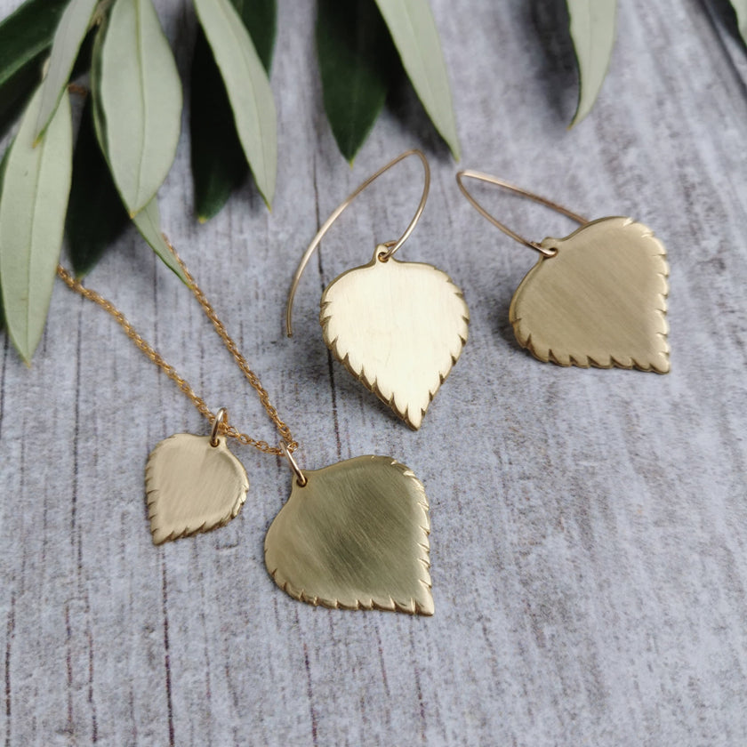Double Brass Birch leaf Necklace