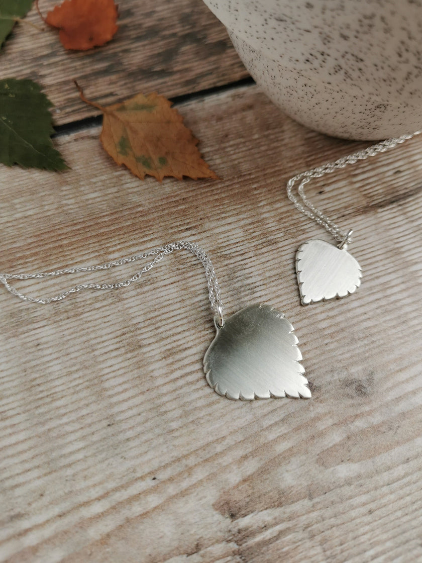 Large Silver Birch leaf Necklace