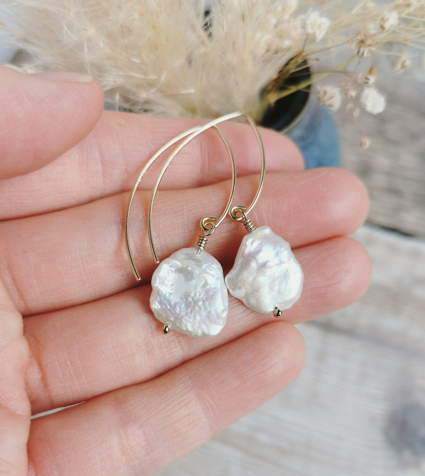 Large Keishi Pearl earrings - Silver or 14k Gold-filled