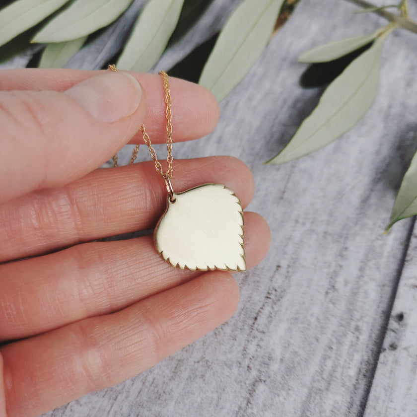 Large Brass Birch leaf Necklace