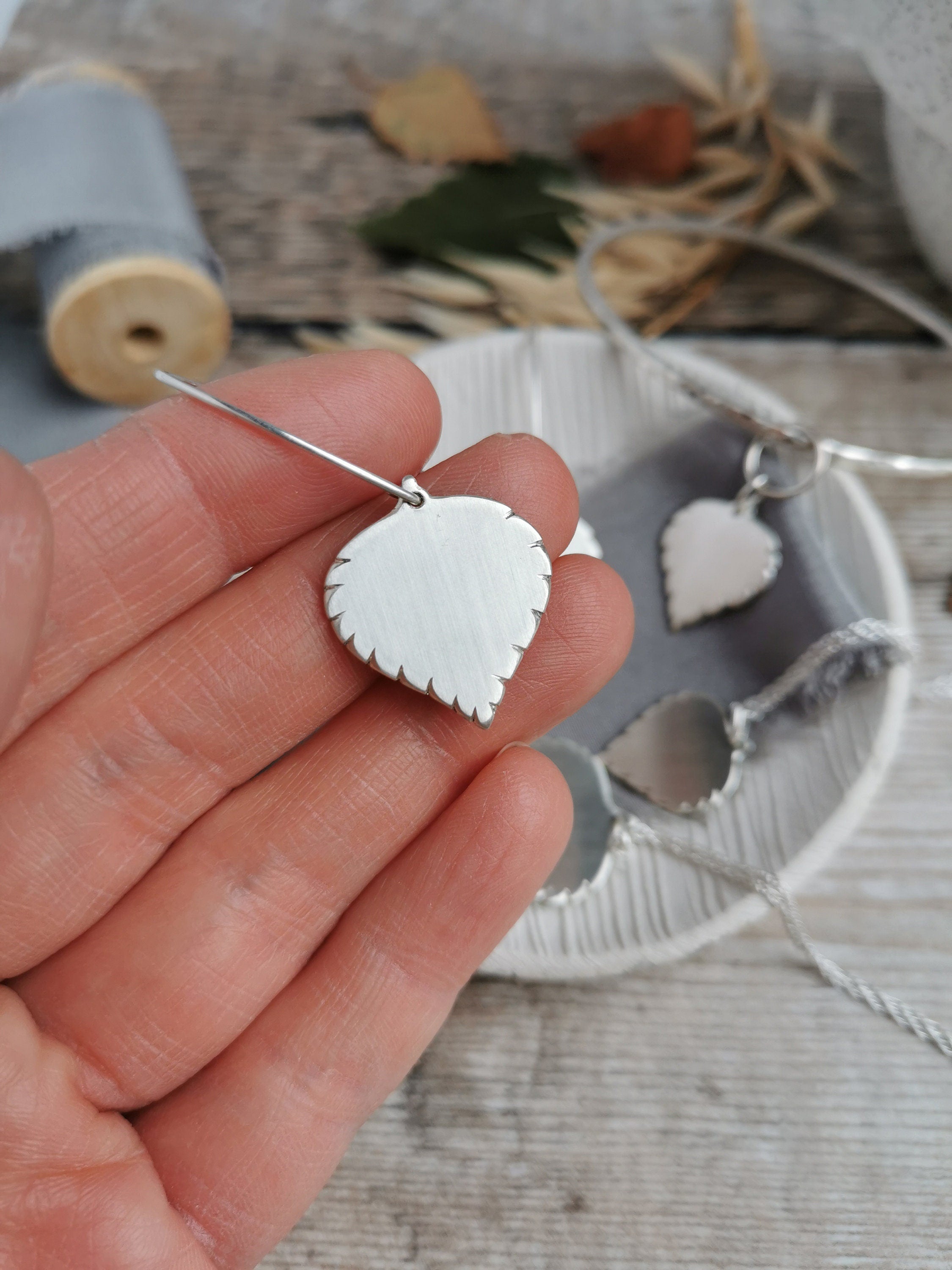 Silver Birch leaf Earrings