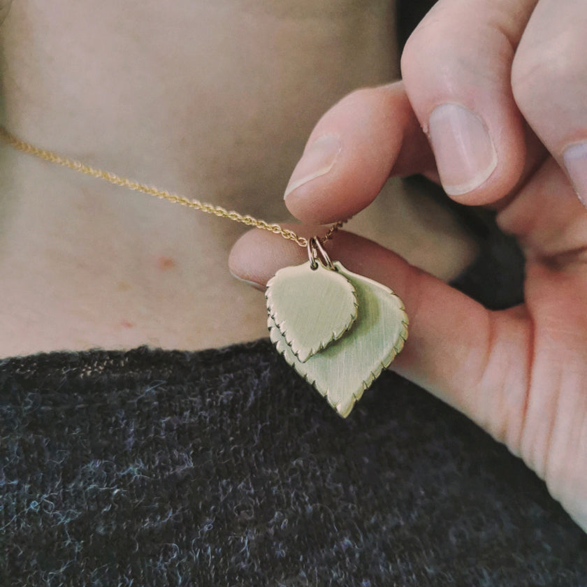 Double Brass Birch leaf Necklace