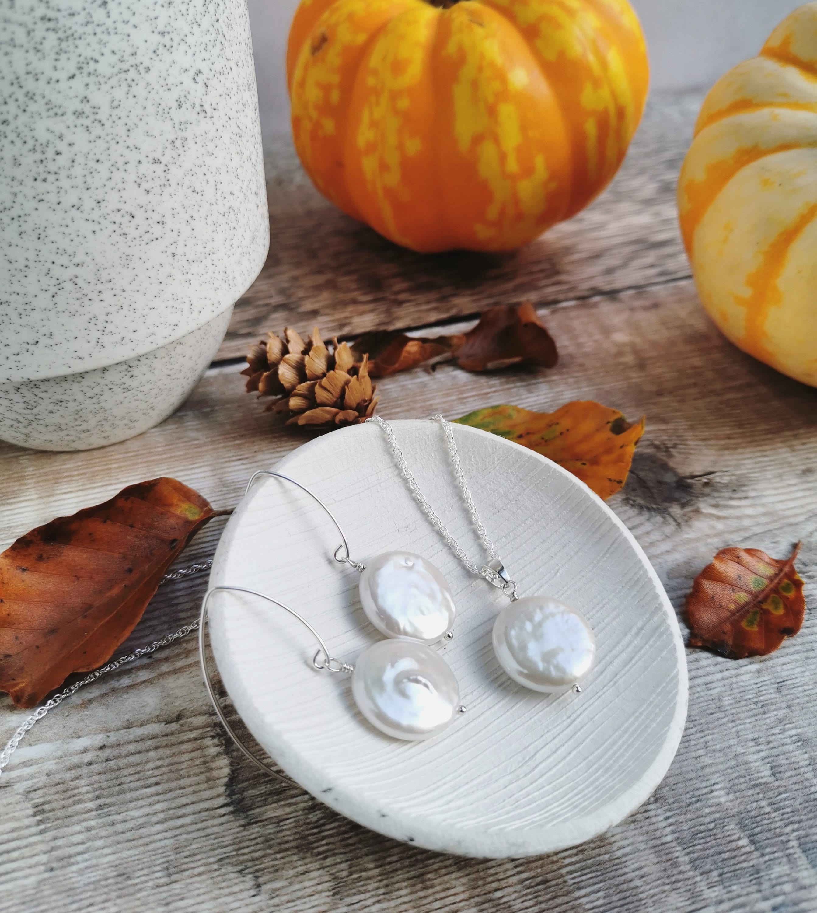 Large Coin Pearl earrings - Silver or 14k Gold-filled