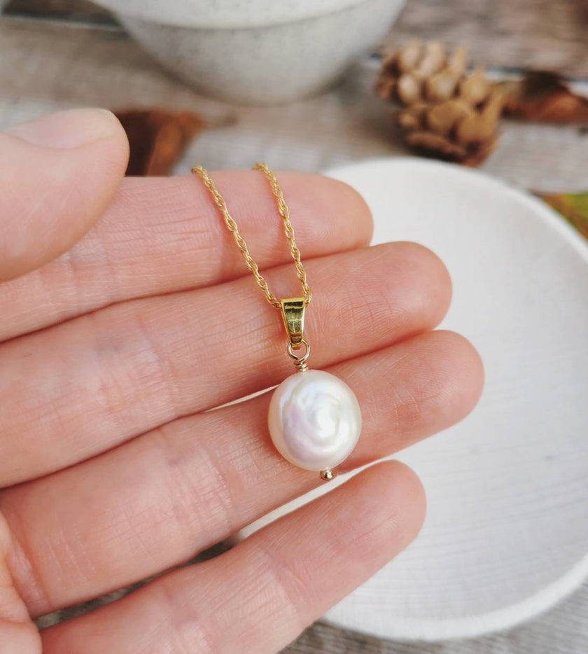 Small Coin Pearl pendant - Silver or 14k Gold-filled