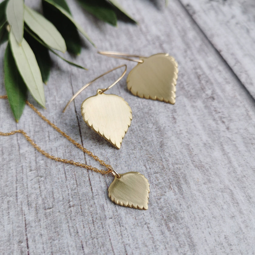 Small Brass Birch leaf Necklace