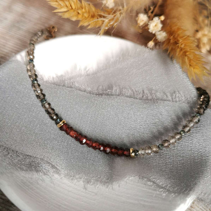 Garnet, Smoky Quartz & Gold bracelet