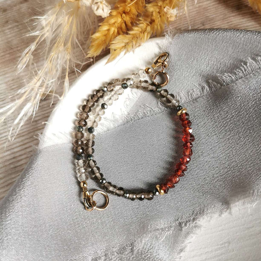 Garnet, Smoky Quartz & Gold bracelet
