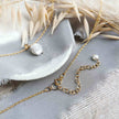 handmade Gold and pearl necklace with 2 inch extender chain with pearl detail