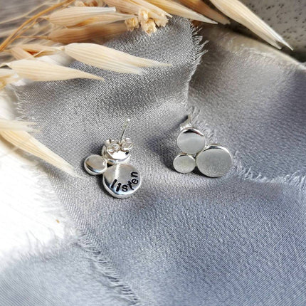 Silver mantra 'Listen' stud earrings