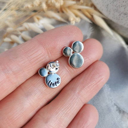 Silver mantra 'Listen' stud earrings