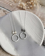 Mini Orbit necklace with freshwater pearls (ivory or peacock purple)
