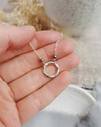 Mini Orbit necklace with freshwater pearls (ivory or peacock purple)