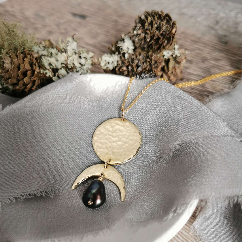 Brass Phases of the Moon pendant with Pearl