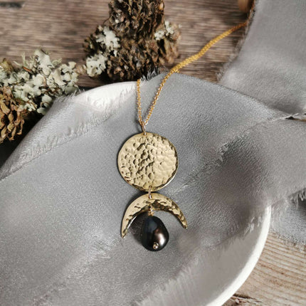 Brass Phases of the Moon pendant with Pearl