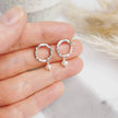 Mini Orbit Studs - hammered Silver circles with small freshwater pearls
