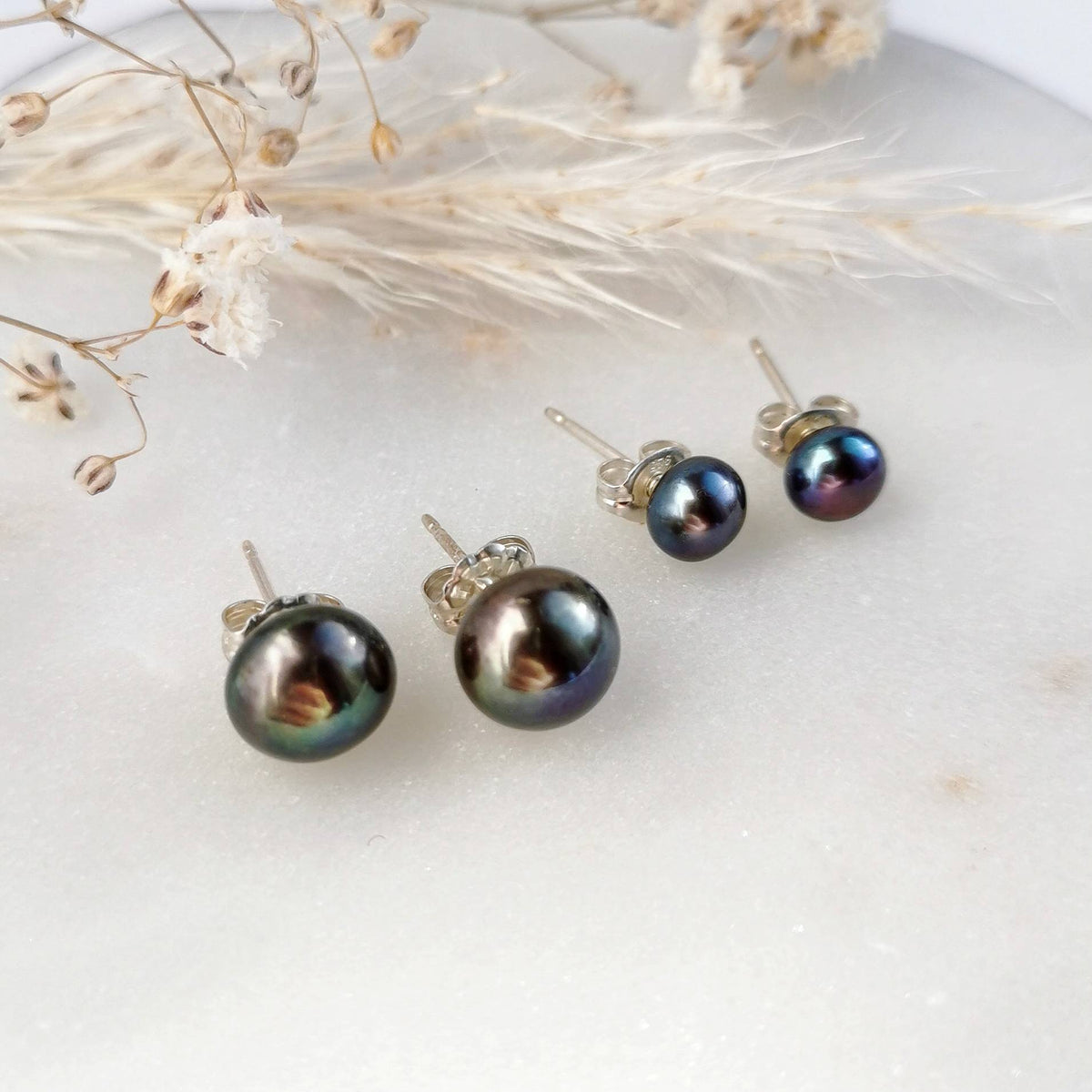 Freshwater Pearl Stud Earrings - Ivory or Peacock