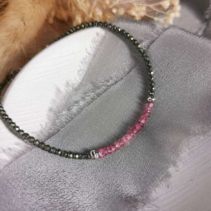 Pink Tourmaline, Pyrite & Silver bracelet