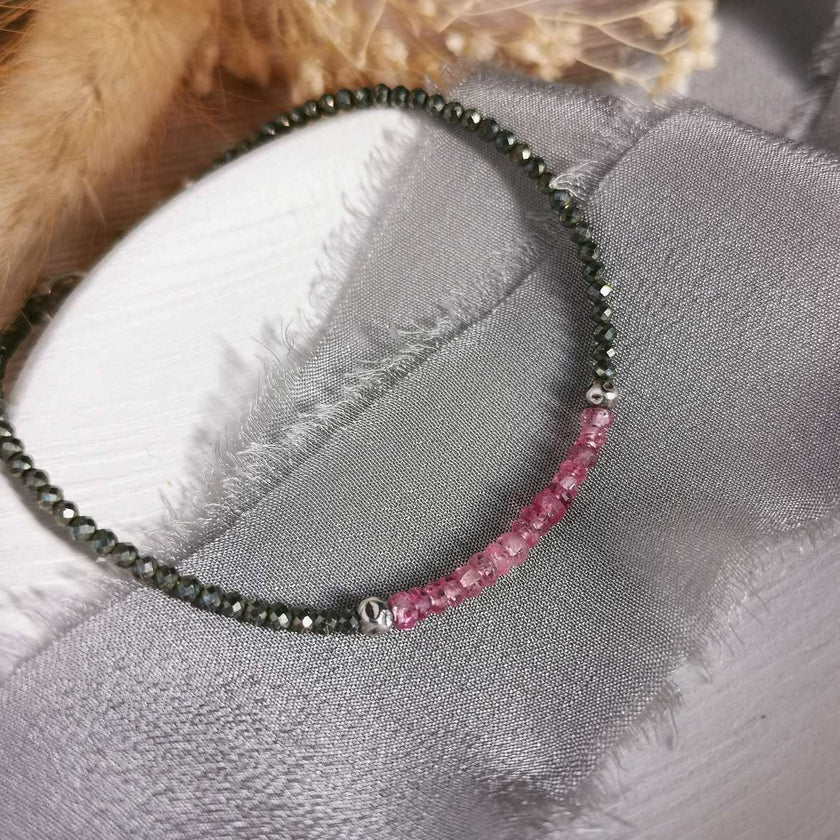 Pink Tourmaline, Pyrite & Silver bracelet