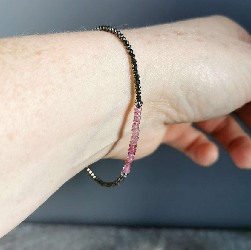 Pink Tourmaline, Pyrite & Silver bracelet