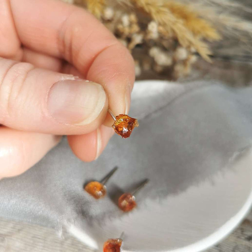 Raw Citrine and Silver stud earrings
