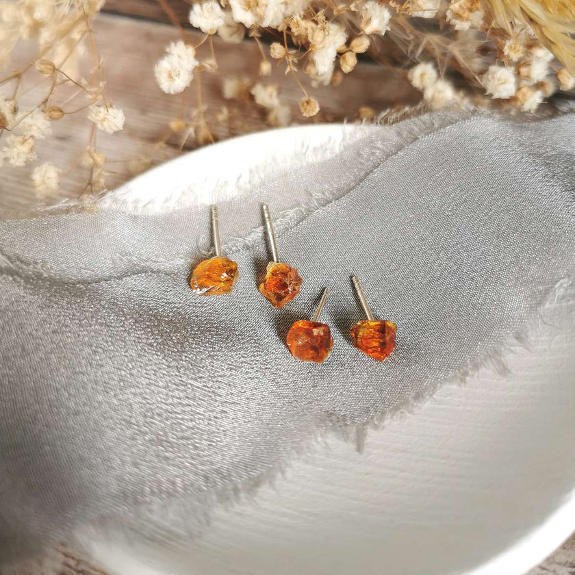 Raw Citrine and Silver stud earrings